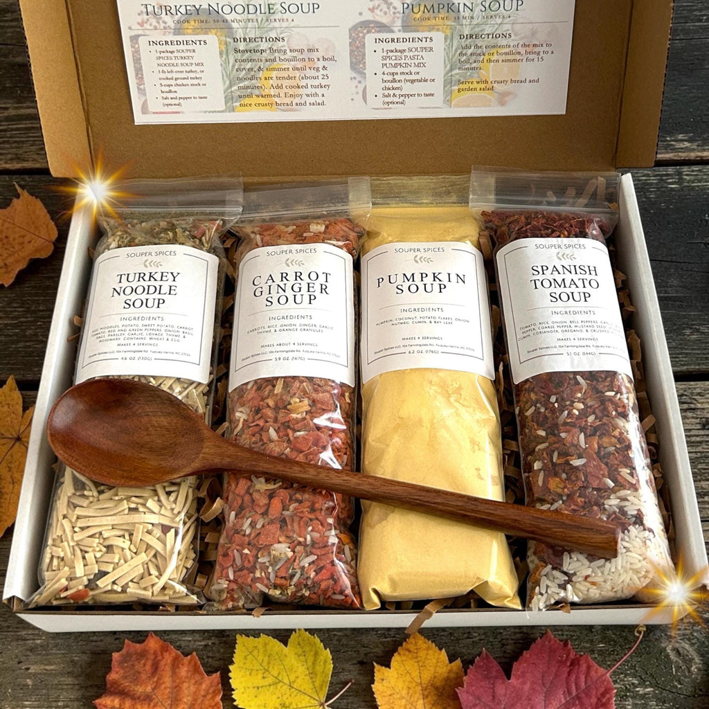 Homemade Fall Autumn Soup Collection Gift Box | 4 gourmet salt-free comfort food dinner set, thoughtful get well sympathy care package