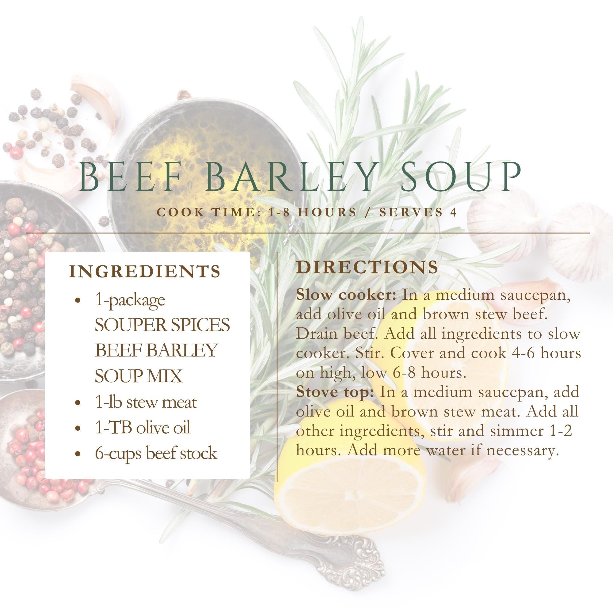 Homemade Beef & Barley Soup Mix, Healthy Family Crockpot Stovetop Meal, All Natural Comforting Easy Dinner, Quick Prep Gourmet Dry Soup Mix