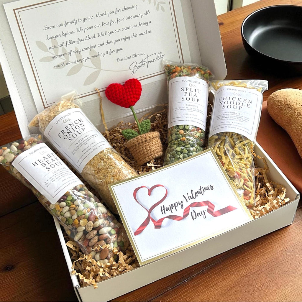 Valentine's Day Soup Gift Set, Homemade All-Natural Healthy Meal Mixes, Low-Sodium Vegan Comfort Food Care Package for Her, Present for GF