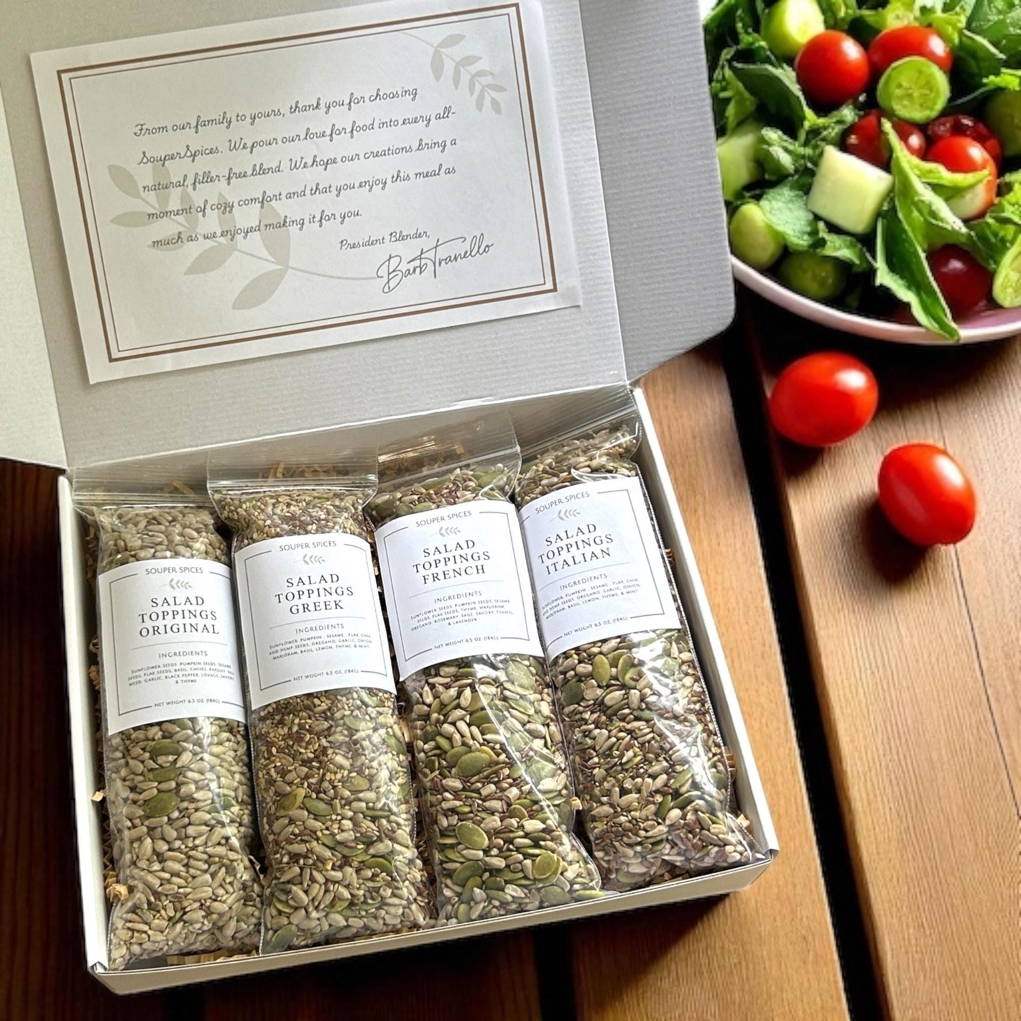 Healthy Salad Toppings Gift Set, Set of 4 Gourmet All-Natural Seasoning Blends, Vegan Gluten-Free Foodie Care Package, Nutritious Mix
