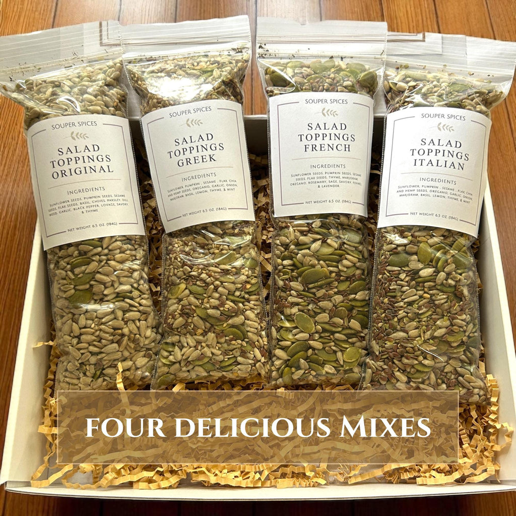 Healthy Salad Toppings Gift Set, Set of 4 Gourmet All-Natural Seasoning Blends, Vegan Gluten-Free Foodie Care Package, Nutritious Mix