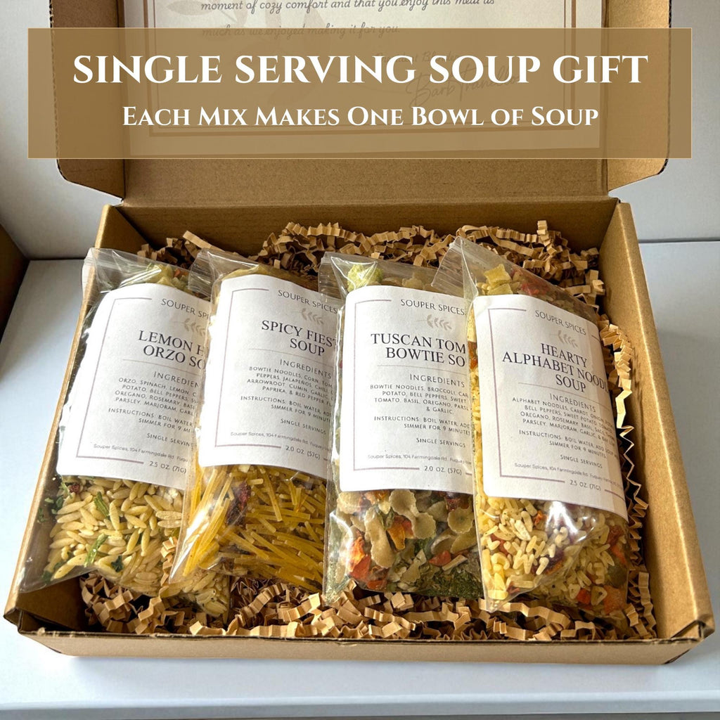 Healthy Quick Easy Pasta Soup Mix, Single Serving Gourmet Gift Box, Meals for Seniors College Students, Singles Nutritious Stocking Stuffers