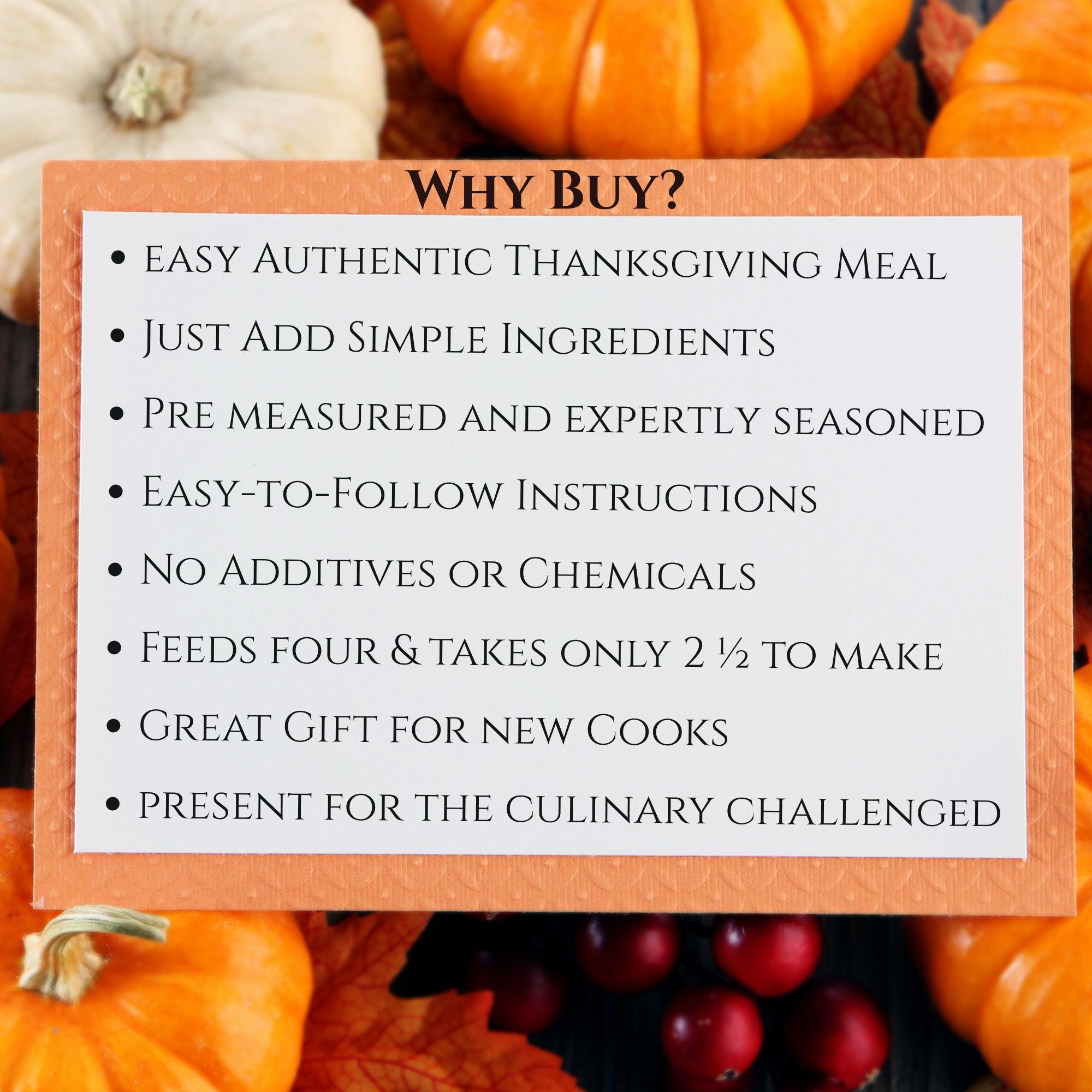 Homemade Easy Thanksgiving Dinner Kit, New Cooks Holiday Meal Kit for Four, Turkey Stuffing Cranberry Mashed Potatoes Italian Dressing Gift