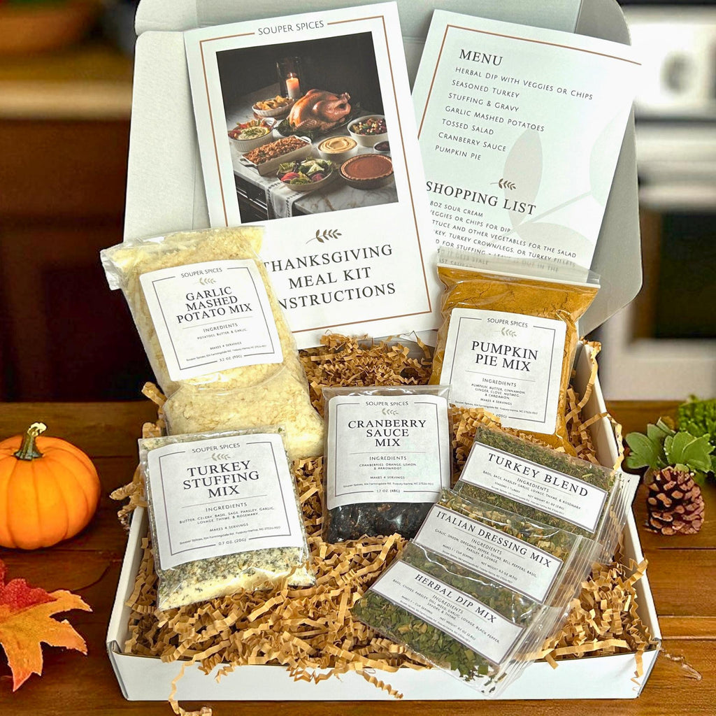 Homemade Easy Thanksgiving Dinner Kit, New Cooks Holiday Meal Kit for Four, Turkey Stuffing Cranberry Mashed Potatoes Italian Dressing Gift