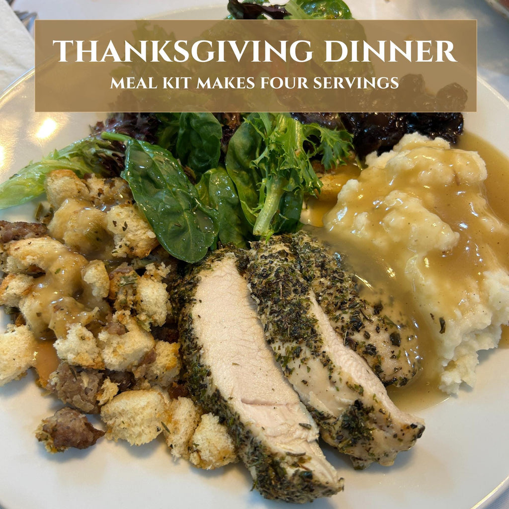 Homemade Easy Thanksgiving Dinner Kit, New Cooks Holiday Meal Kit for Four, Turkey Stuffing Cranberry Mashed Potatoes Italian Dressing Gift