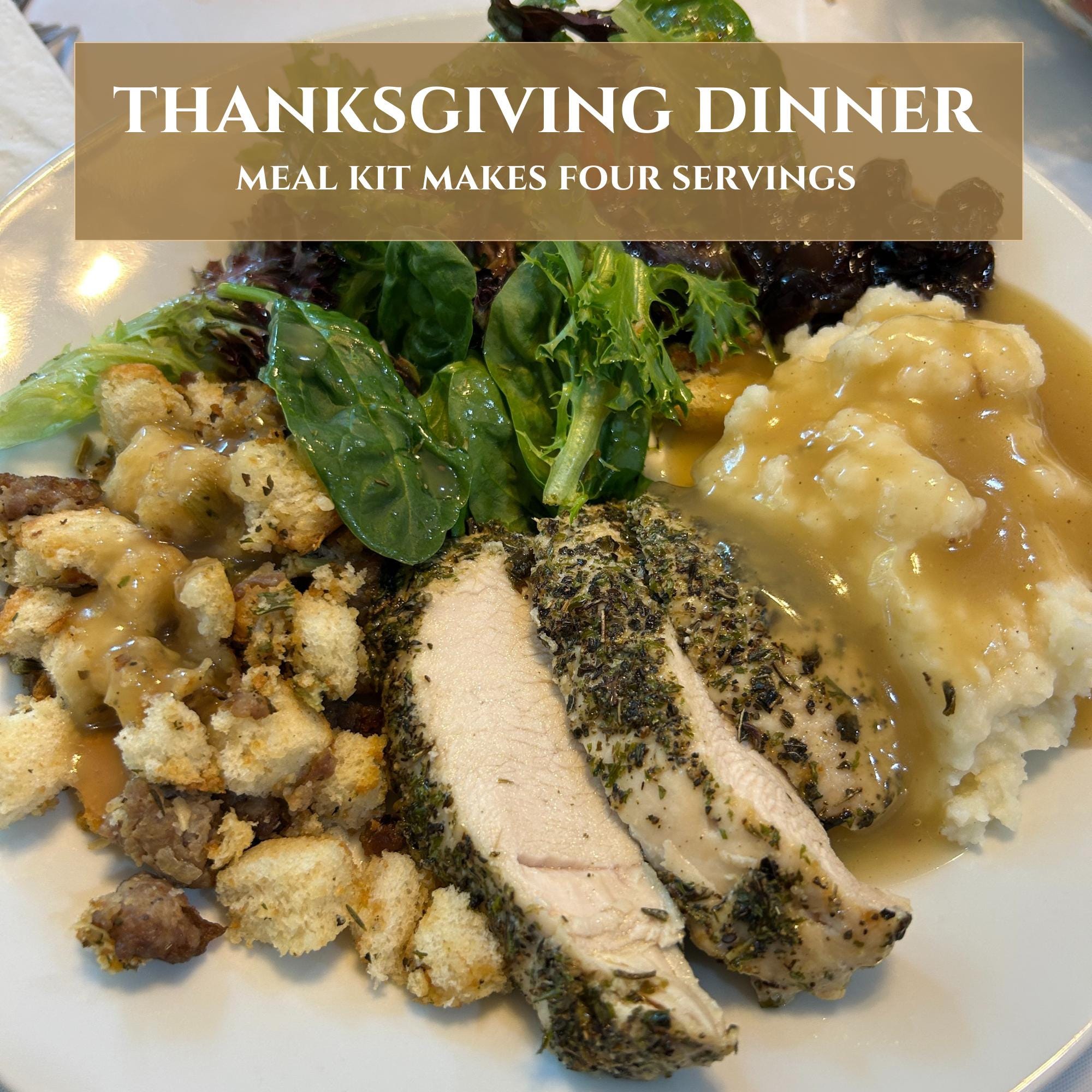 Homemade Easy Thanksgiving Dinner Kit, New Cooks Holiday Meal Kit for Four, Turkey Stuffing Cranberry Mashed Potatoes Italian Dressing Gift