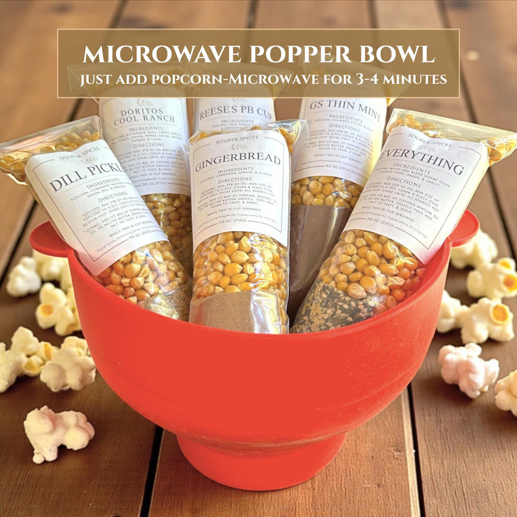 Savory & Sweet Popcorn Gift Set of 6 With Microwave Popper Bowl, Movie Night Snack Kit, Unique GF Foodie Present Christmas Gift for Families