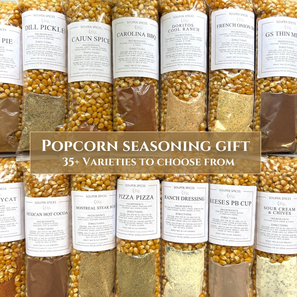 Popcorn & Seasoning Gift, 35+ Flavor Varieties, Unique Christmas Holiday Present, Movie Night Foodie Gift, Stocking Stuffer for Families