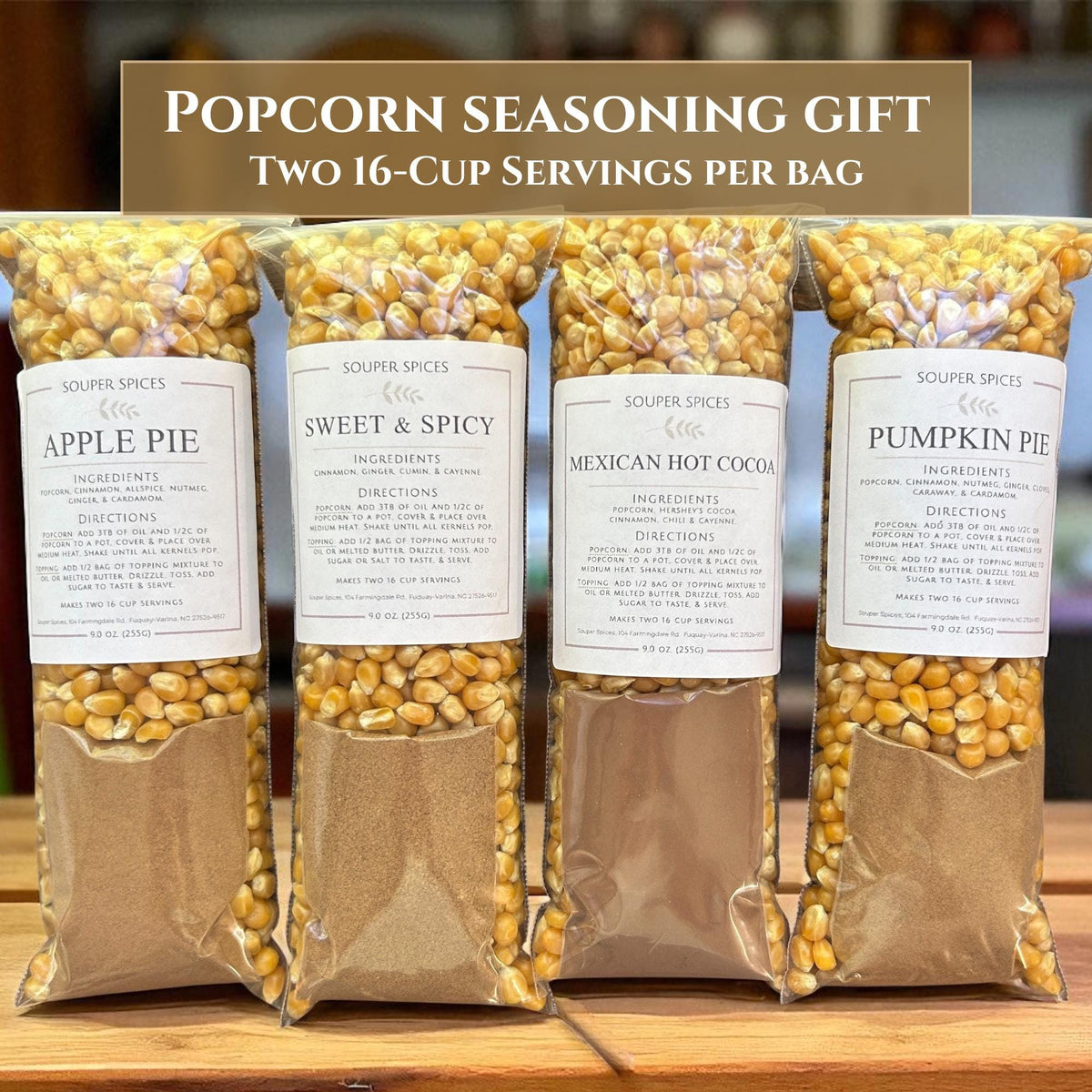 Sweet Popcorn Gift Set, 4 Gourmet Seasoning Blends, Unique Foodie Present, Movie Night Snack, Stocking Stuffer, Christmas Present for Teens