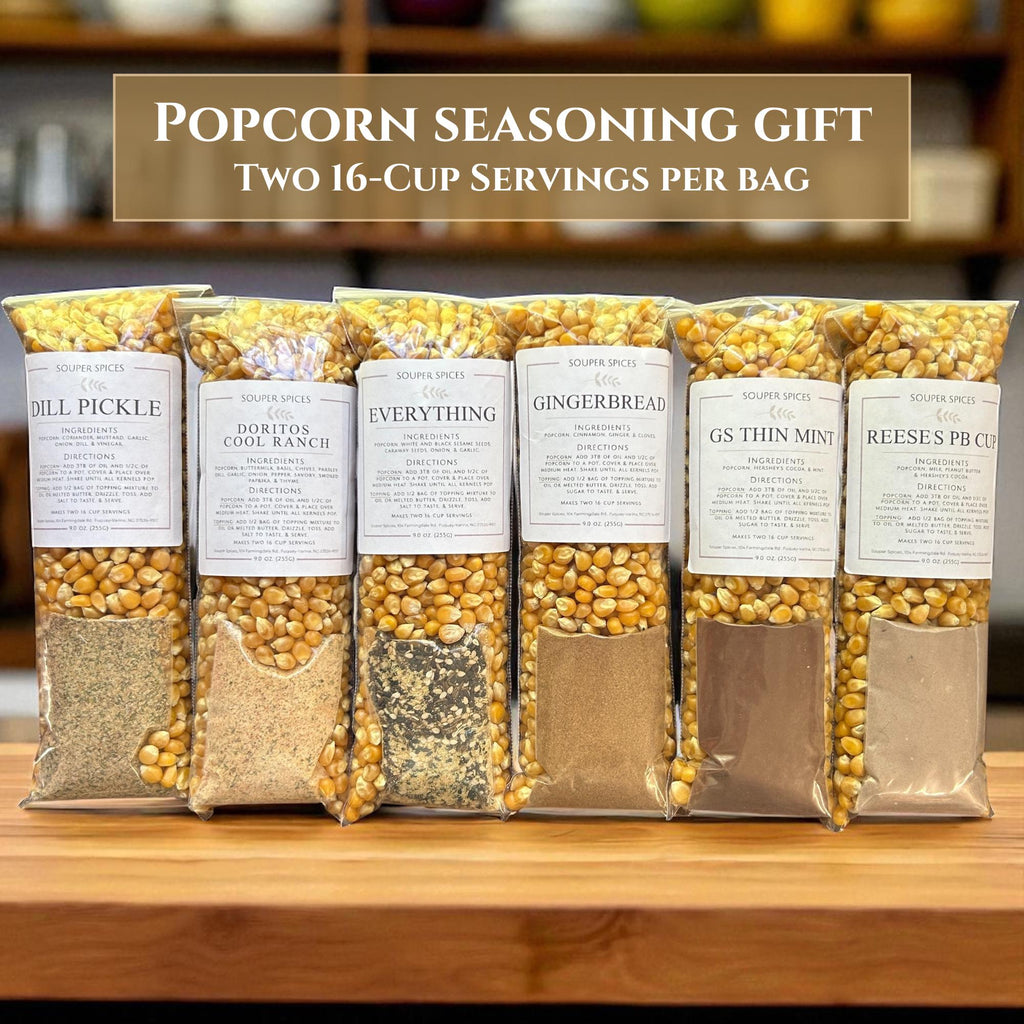 Savory & Sweet Popcorn Gift Set of 6 With Microwave Popper Bowl, Movie Night Snack Kit, Unique GF Foodie Present Christmas Gift for Families