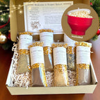 Savory & Sweet Popcorn Gift Set of 6 With Microwave Popper Bowl, Movie Night Snack Kit, Unique GF Foodie Present Christmas Gift for Families