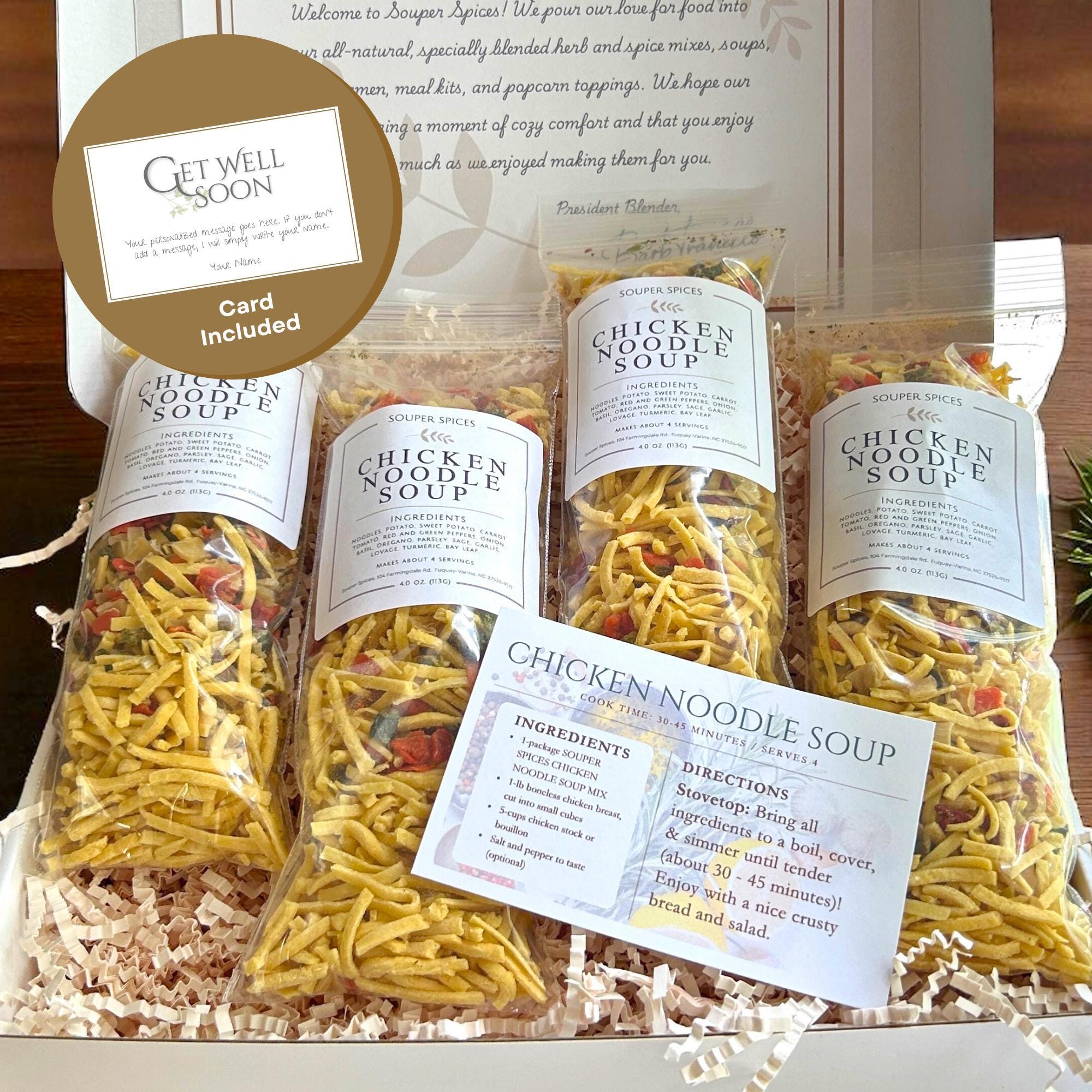 Get Well Soon Gift Box | Homemade Chicken Noodle Soup Mix, Comfort Food Care Package, Thinking of You Gift, Sympathy Food Present for Her