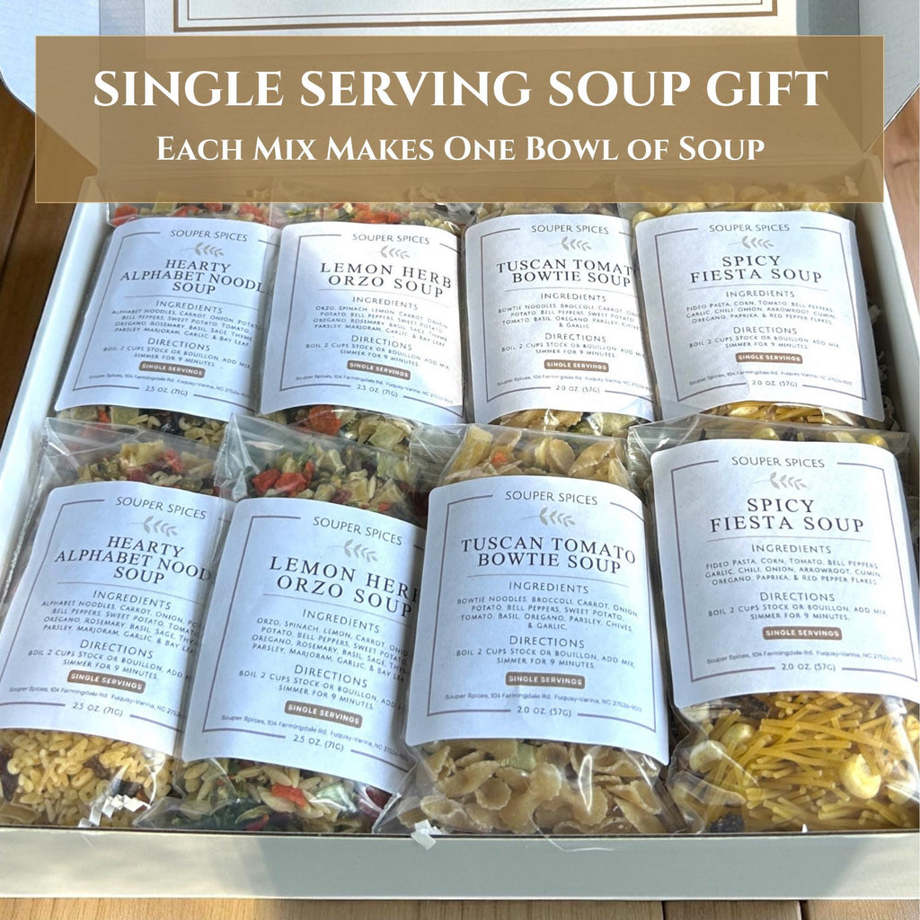 Easy Pasta Soup Mix - 8 Single Serving Healthy Quick Meals for Kids, Teens & College Students, Gift Box For Single People, Stocking Stuffers