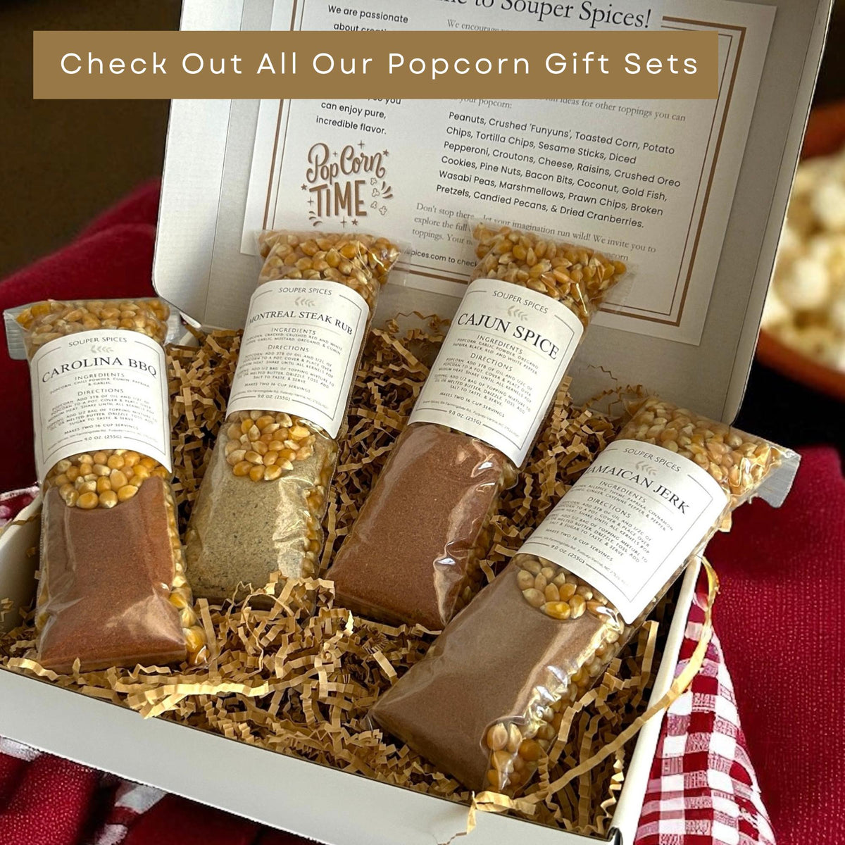 Popcorn and Seasoning Gift Set, Choose Any 2 Flavors, 35 Gourmet Varieties to Pick, Custom Foodie Gift Box, Family Movie Night Snack Kit