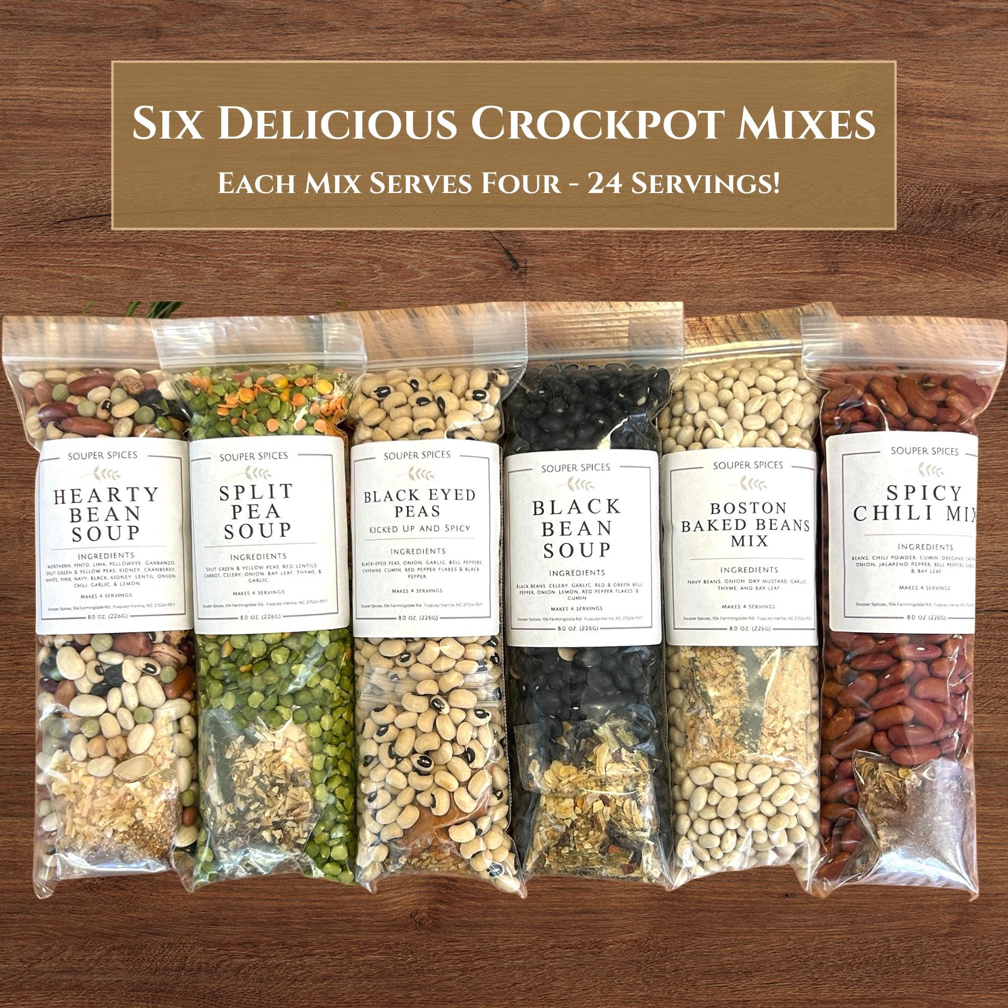 All-Natural Pantry Staple Crockpot Gift Set (6), Homemade Healthy Easy Meals, Low-Sodium Comfort Food Care Package, Gift for Busy Family