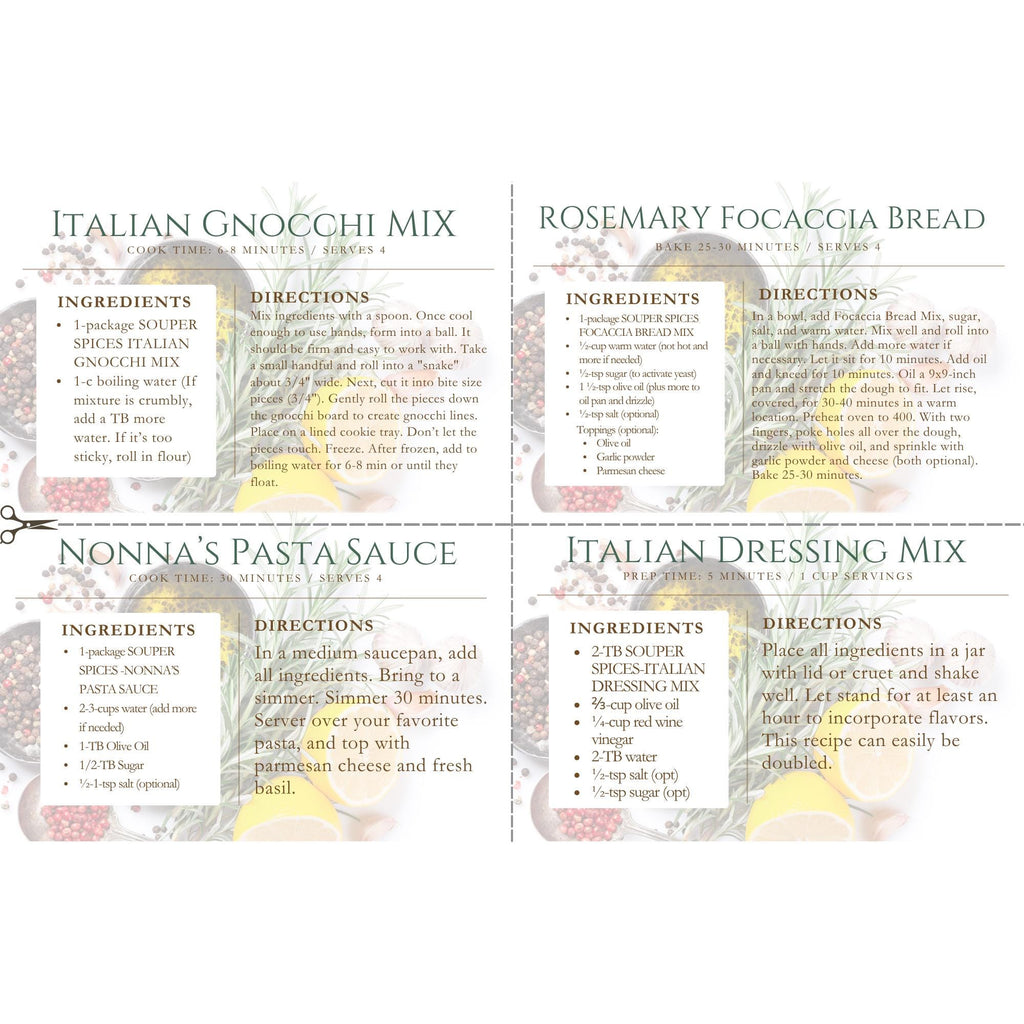 Homemade Italian Dinner Kit Gift Set, Easy Gourmet Gnocchi Pasta Sauce Focaccia & Dressing Mix, Complete Family Meal for Four, Culinary Gift