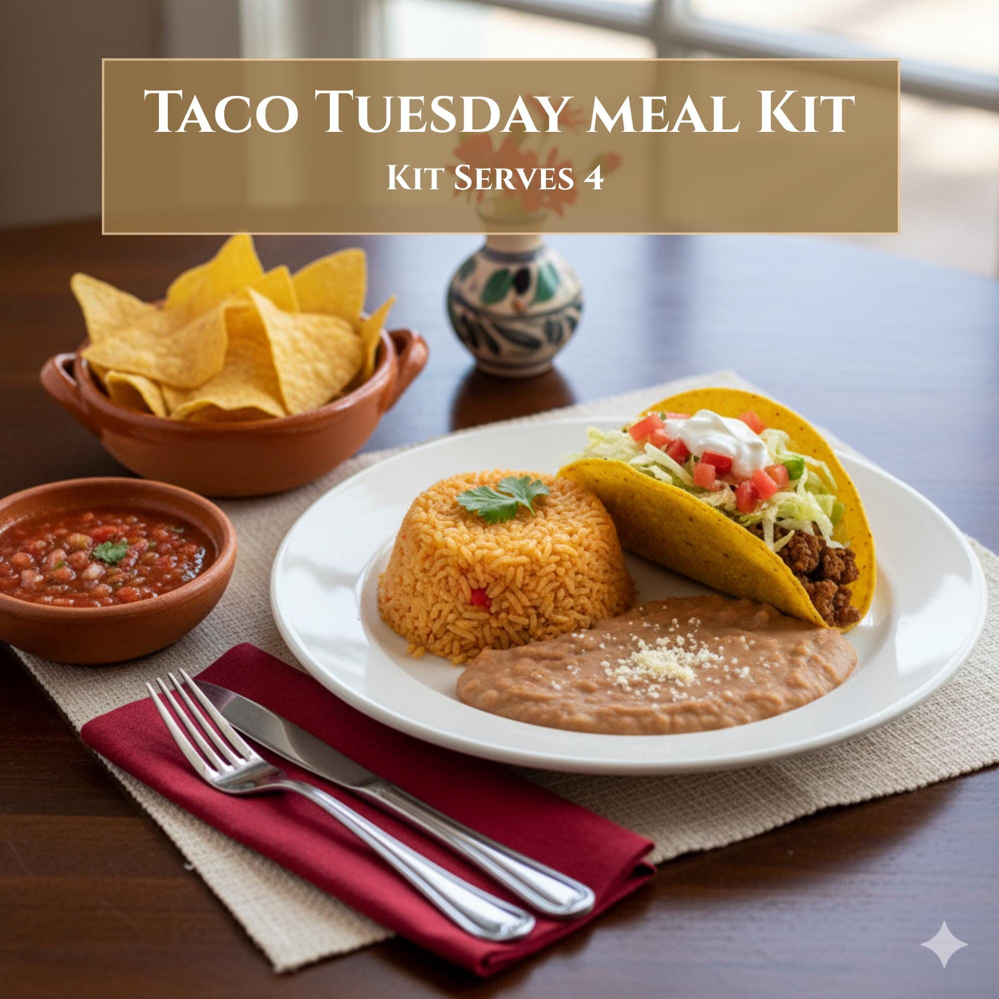 Homemade Taco Tuesday Dinner Kit, Mexican Meal Gift Set, Spanish Rice Mix, Refried Beans, Taco Seasoning, Salsa, Culinary Gift
