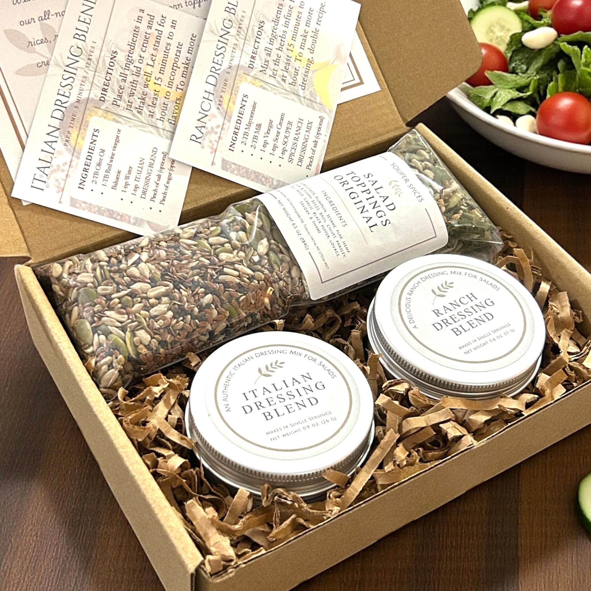 Salad Lovers Gift Box | Homemade Italian & Ranch Dressing Mix Kit, Gourmet Foodie Gift, Healthy Food Care Package for Her Christmas Present