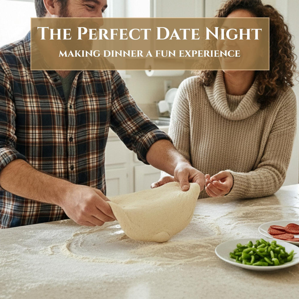Date Night Experience Pizza & Salad Meal Kit for 2, Homemade Pizza Sauce Dough Mix Gourmet Food Gift, Italian Dressing Pizza Making Kit