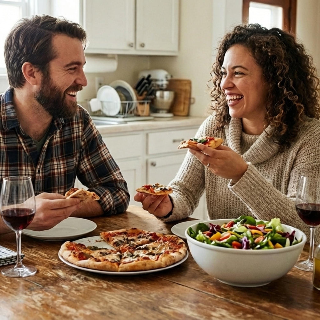 Date Night Experience Pizza & Salad Meal Kit for 2, Homemade Pizza Sauce Dough Mix Gourmet Food Gift, Italian Dressing Pizza Making Kit