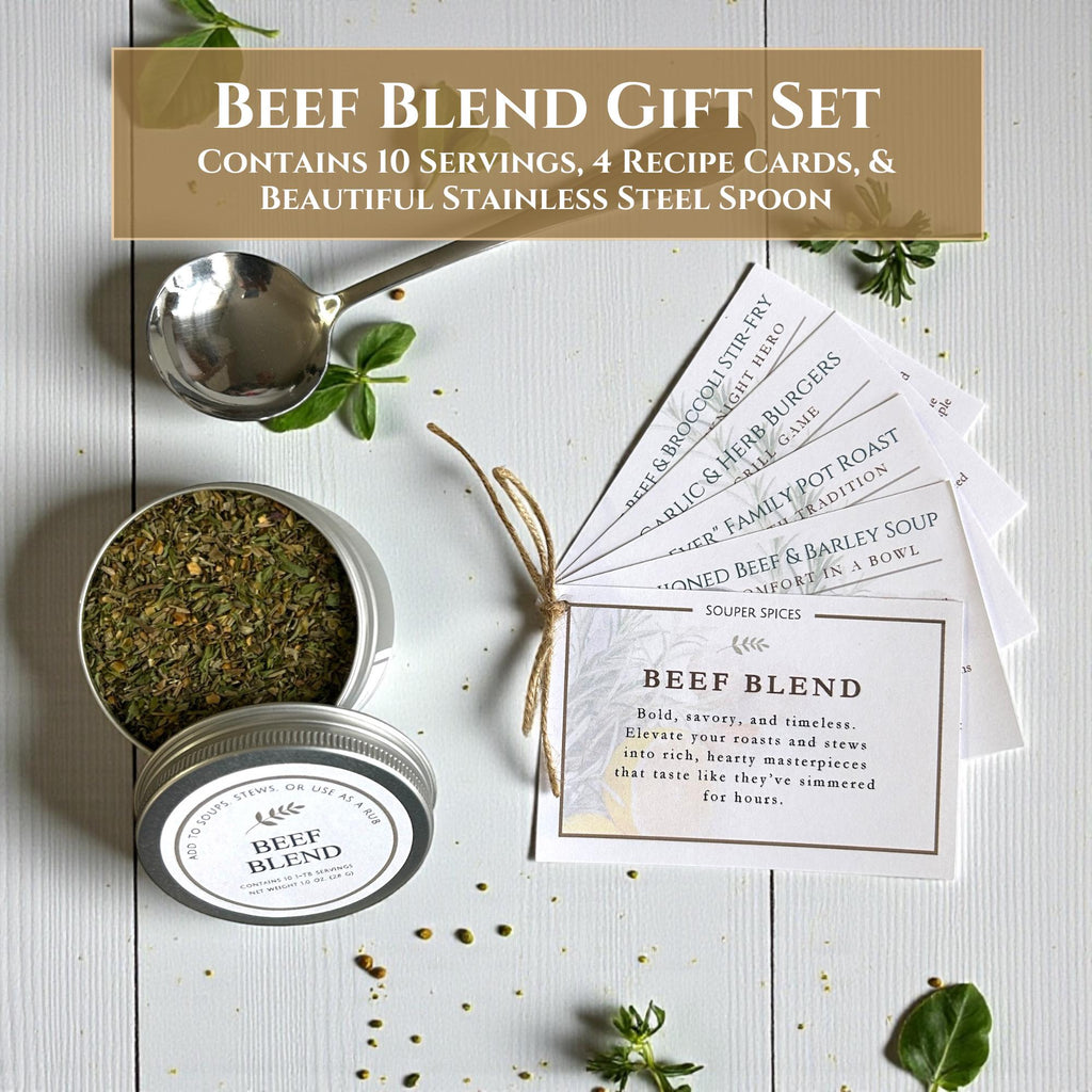 Gourmet Beef Seasoning Blend Gift Set | Gluten-Free, Low Sodium, Herb Rub, Recipe Cards & Spoon