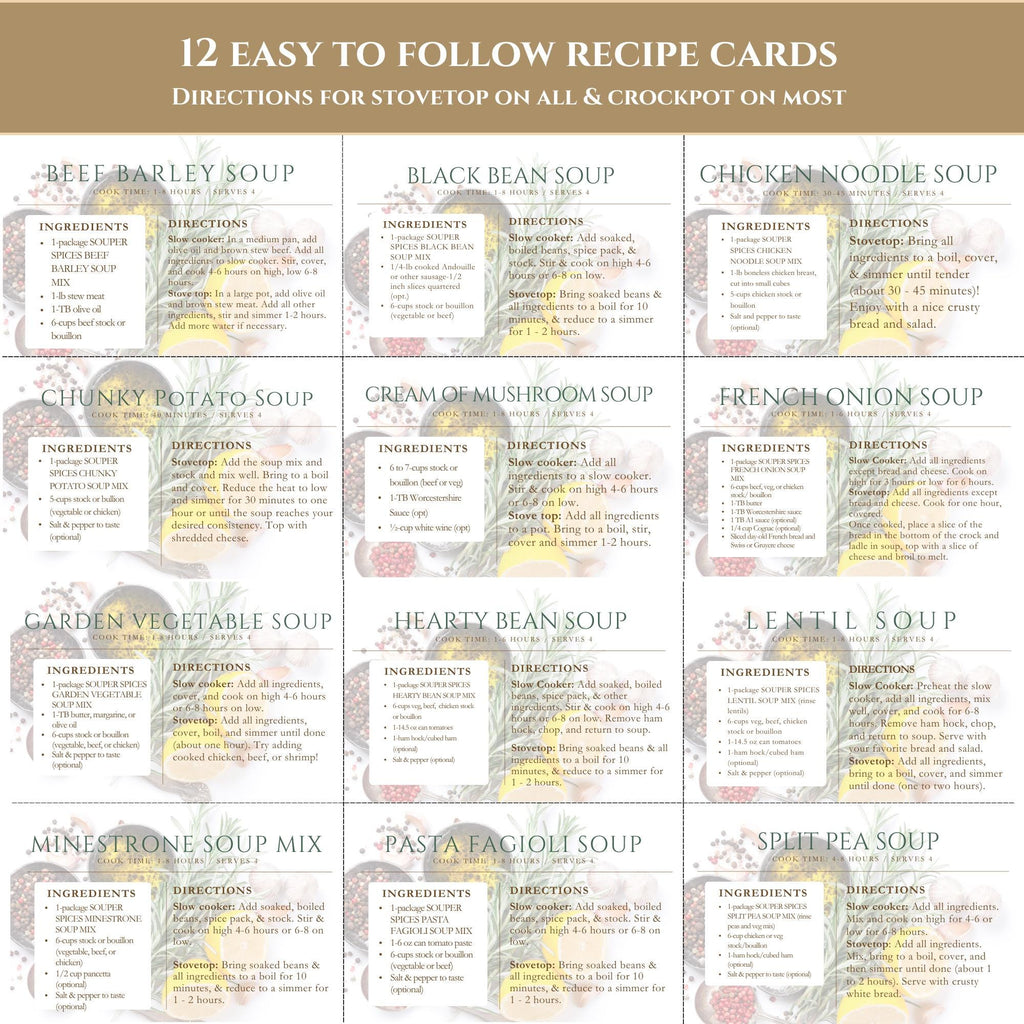 12 Homemade Soup Mix Gift Box - Easy Healthy Family Meals, Simple Meal Prep, Gourmet Dried Soup Kit, Comfort Food Gift for Busy Moms