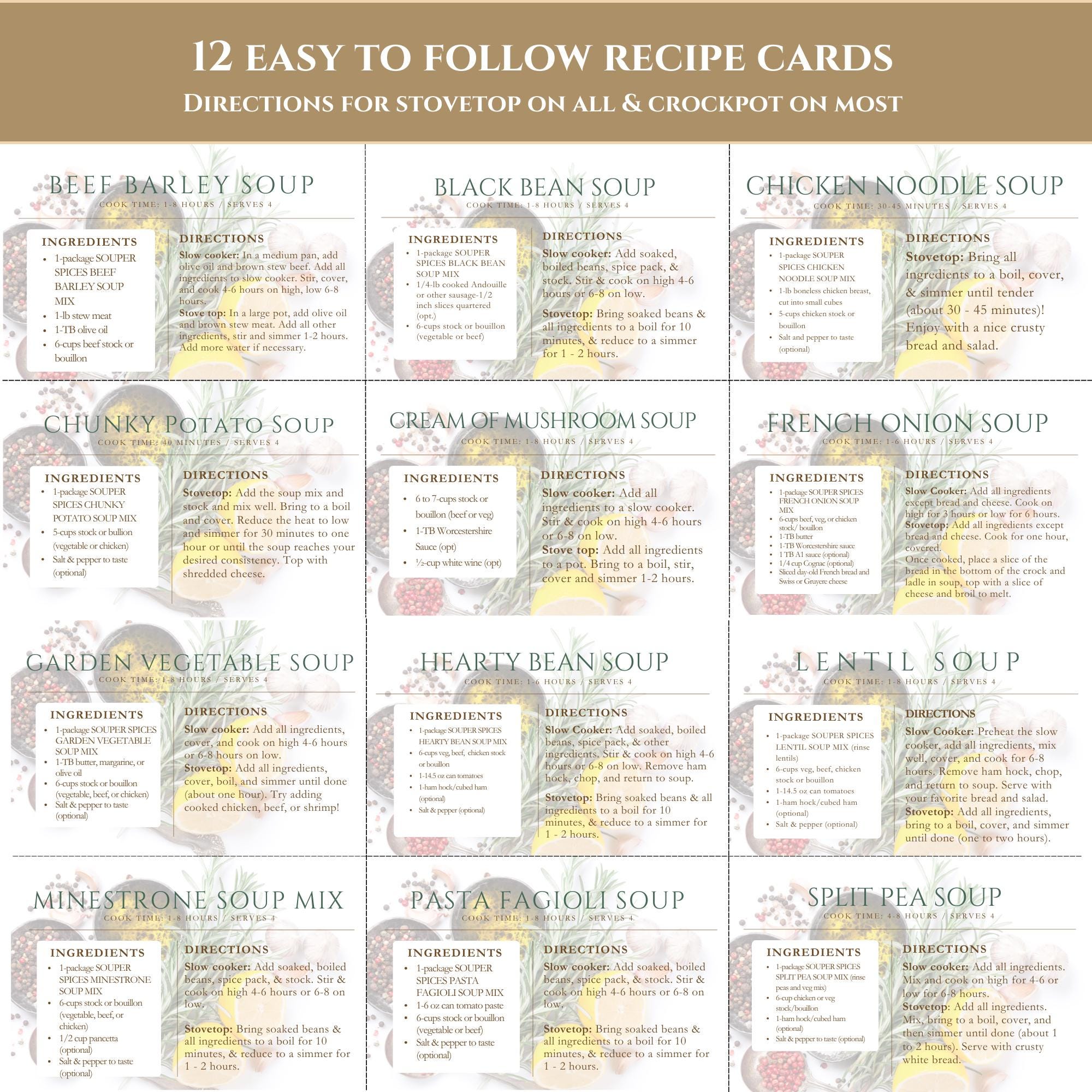 12 Homemade Soup Mix Gift Box - Easy Healthy Family Meals, Simple Meal Prep, Gourmet Dried Soup Kit, Comfort Food Gift for Busy Moms