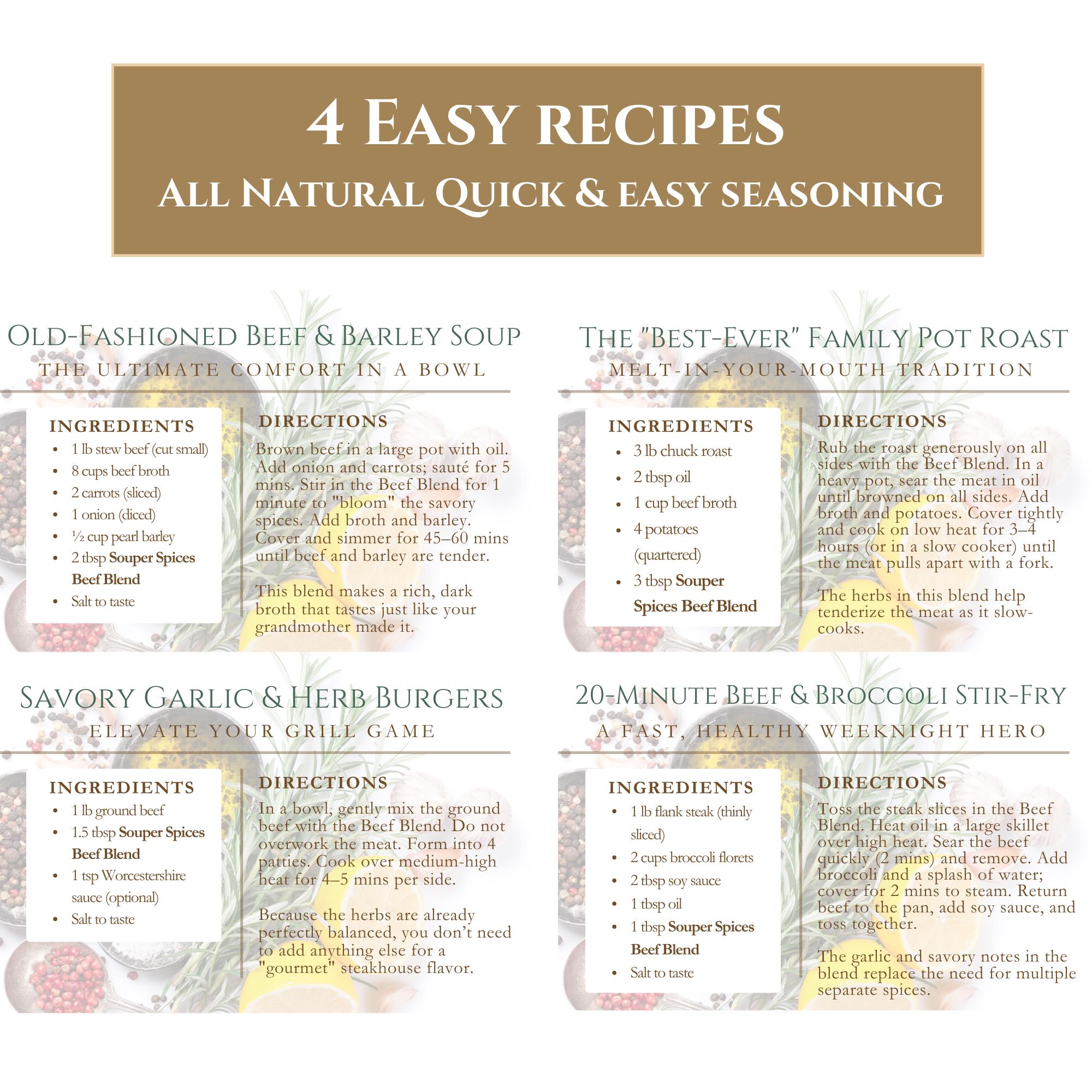 Gourmet Beef Seasoning Blend Gift Set | Gluten-Free, Low Sodium, Herb Rub, Recipe Cards & Spoon