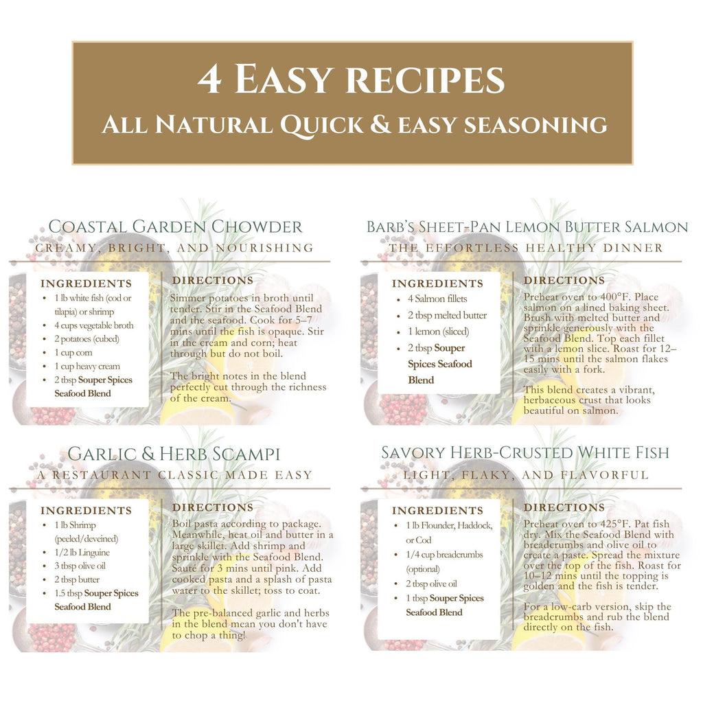 Gourmet Seafood Herb Blend Gift Set | Salt-Free Lemon, Dill, Basil Seasoning For Fish & Shrimp - Great Gift for Busy People