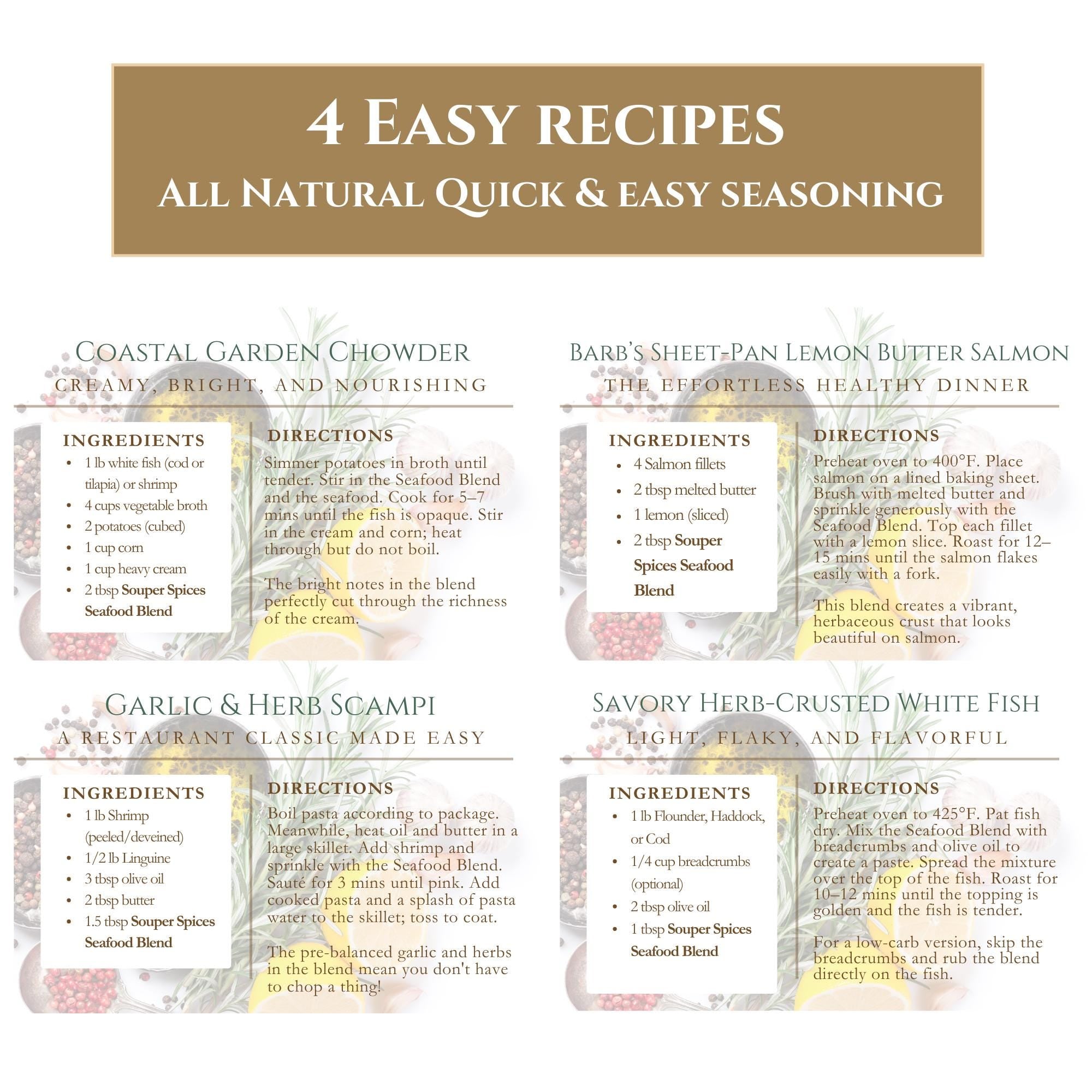 Gourmet Seafood Herb Blend Gift Set | Salt-Free Lemon, Dill, Basil Seasoning For Fish & Shrimp - Great Gift for Busy People