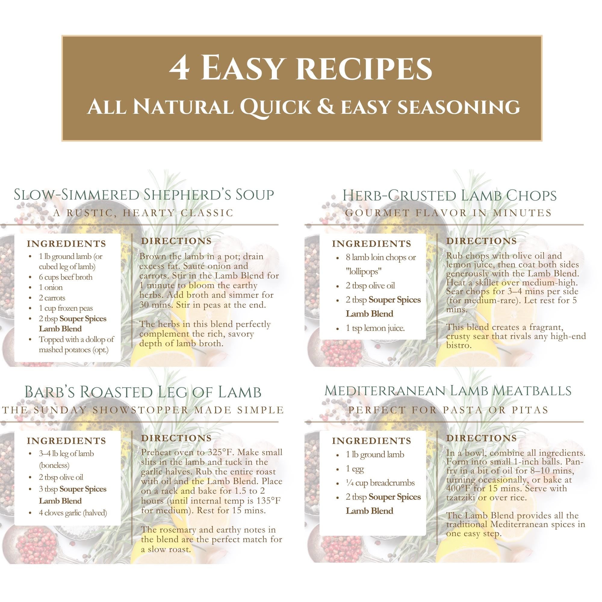 Gourmet Lamb Spices Blend Gift Set | Rosemary, Mint, Thyme Seasoning