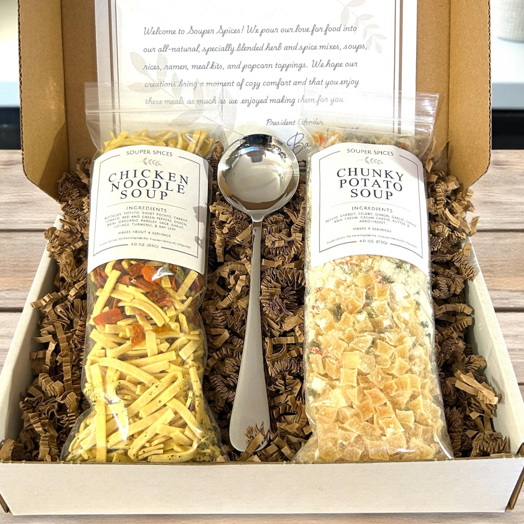 Build A Box Custom Gourmet Soup Gift Set of 2, Get Well Soon Sympathy Birthday Care Package, Heart Healthy Comfort Food Dinner Kit