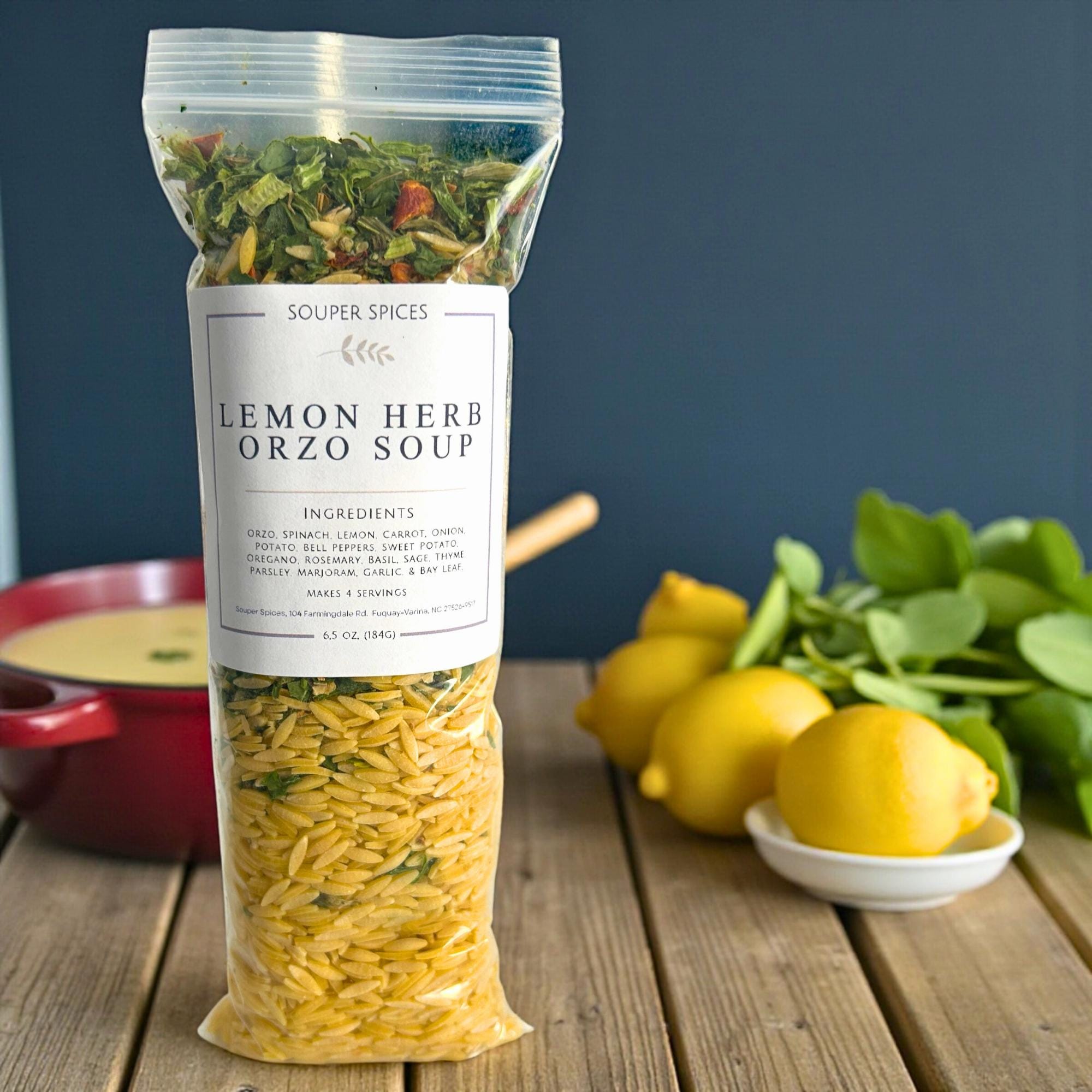 Homemade Lemon Herb Orzo Soup Mix, Fast Easy Nutritious Family Meal, Zesty Citrus Vegetarian Dinner, Great Gift for Busy Moms
