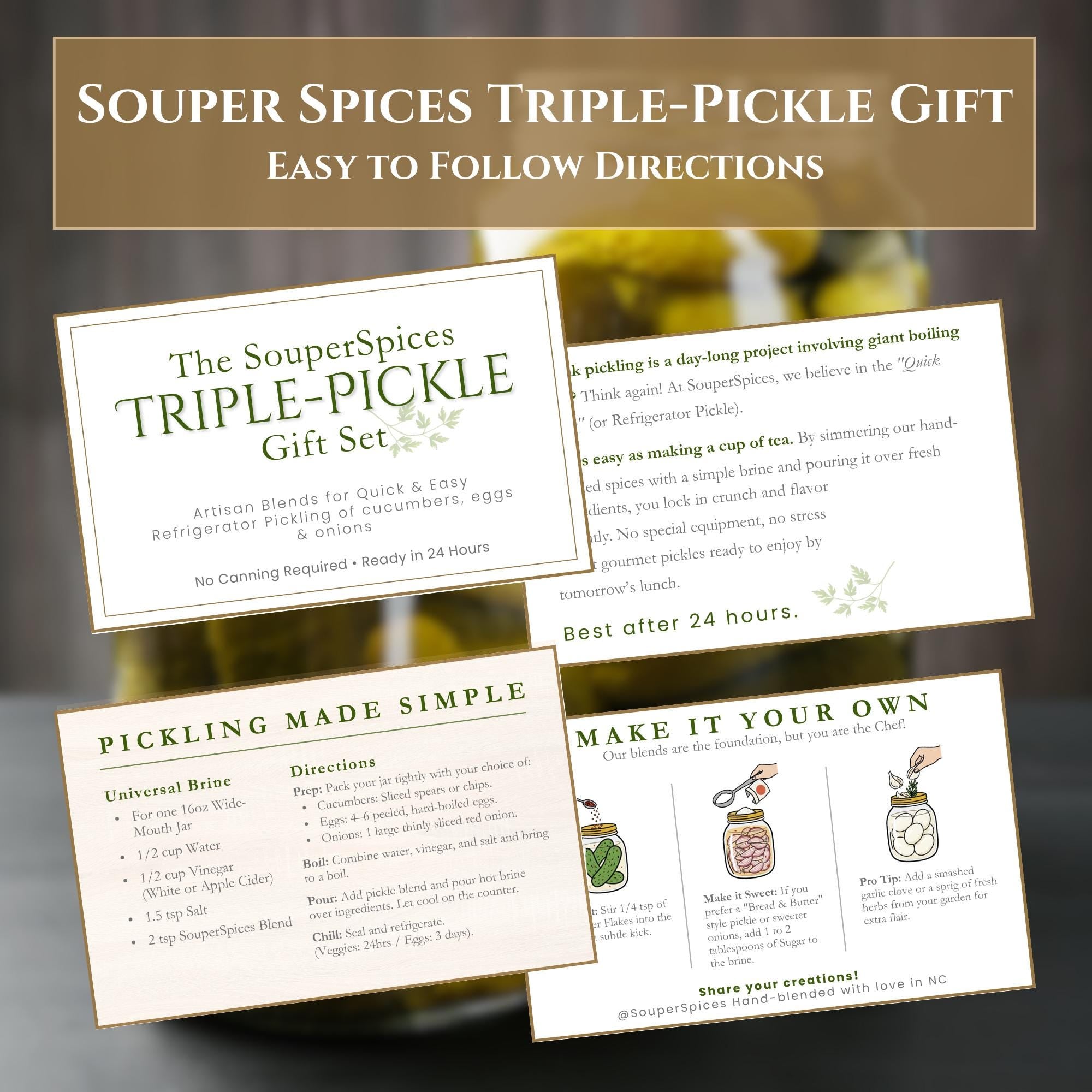 Gourmet Triple-Pickle Gift Set – Ready in 24 Hours, No Canning Required - Artisan Cucumber, Onion & Pickled Eggs – Unique Foodie Present