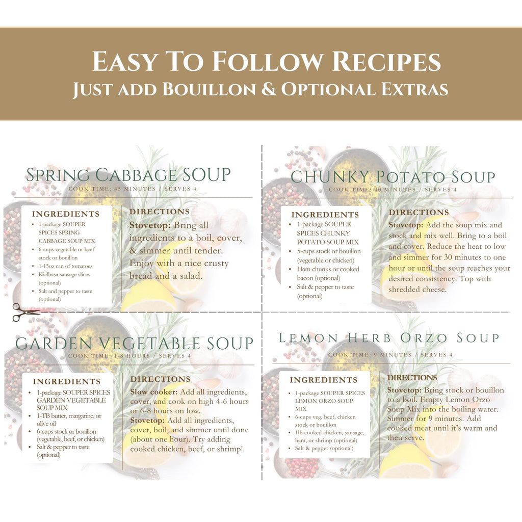 Spring Soup Gift Basket of 4 Mixes - 4+ Servings Each | Great for Busy Families, Seniors, Thinking of You, Get Well Soon, Happy Birthday