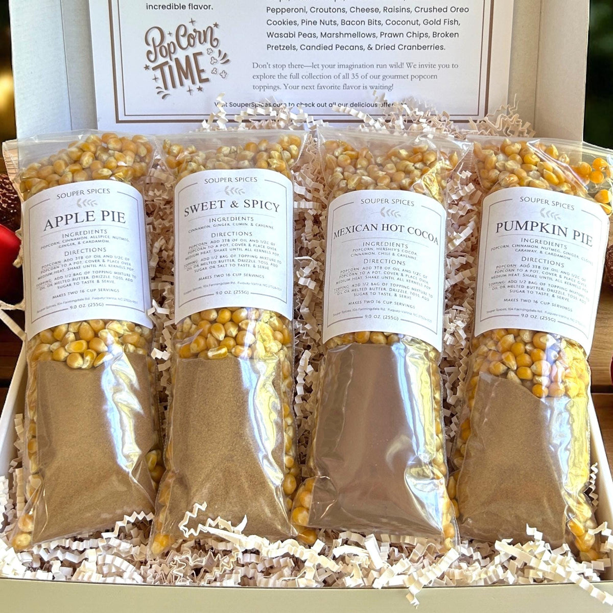 Sweet Popcorn Gift Set, 4 Gourmet Seasoning Blends, Unique Foodie Present, Movie Night Snack, Stocking Stuffer, Christmas Present for Teens