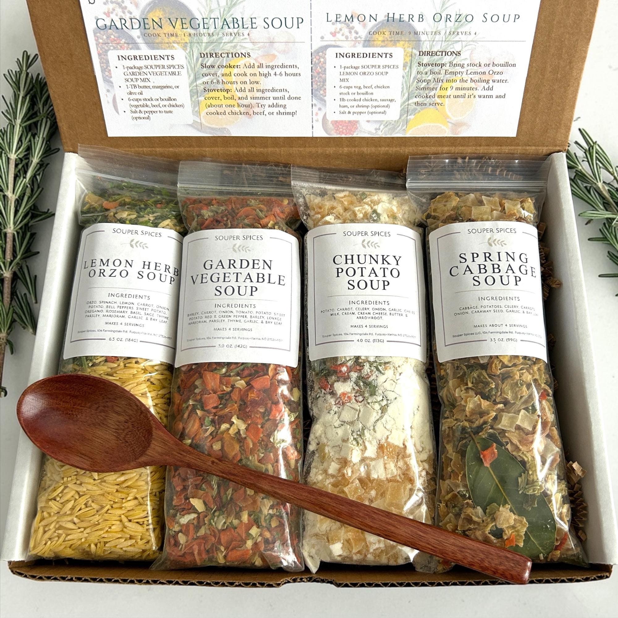 Spring Soup Gift Basket of 4 Mixes - 4+ Servings Each | Great for Busy Families, Seniors, Thinking of You, Get Well Soon, Happy Birthday