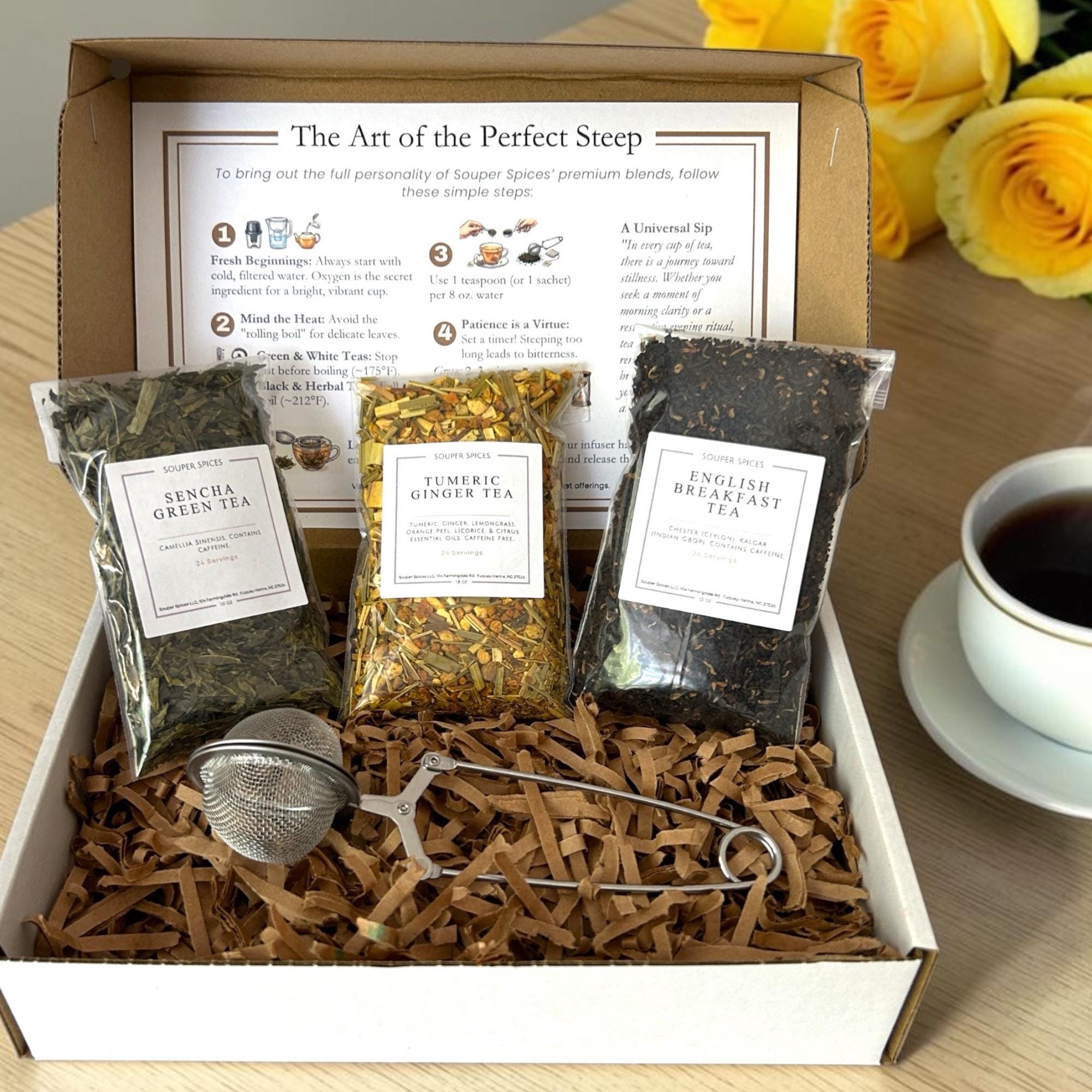 Gourmet Tea Sampler Gift Set – Loose Leaf Blends & Infuser – Unique Present For Women