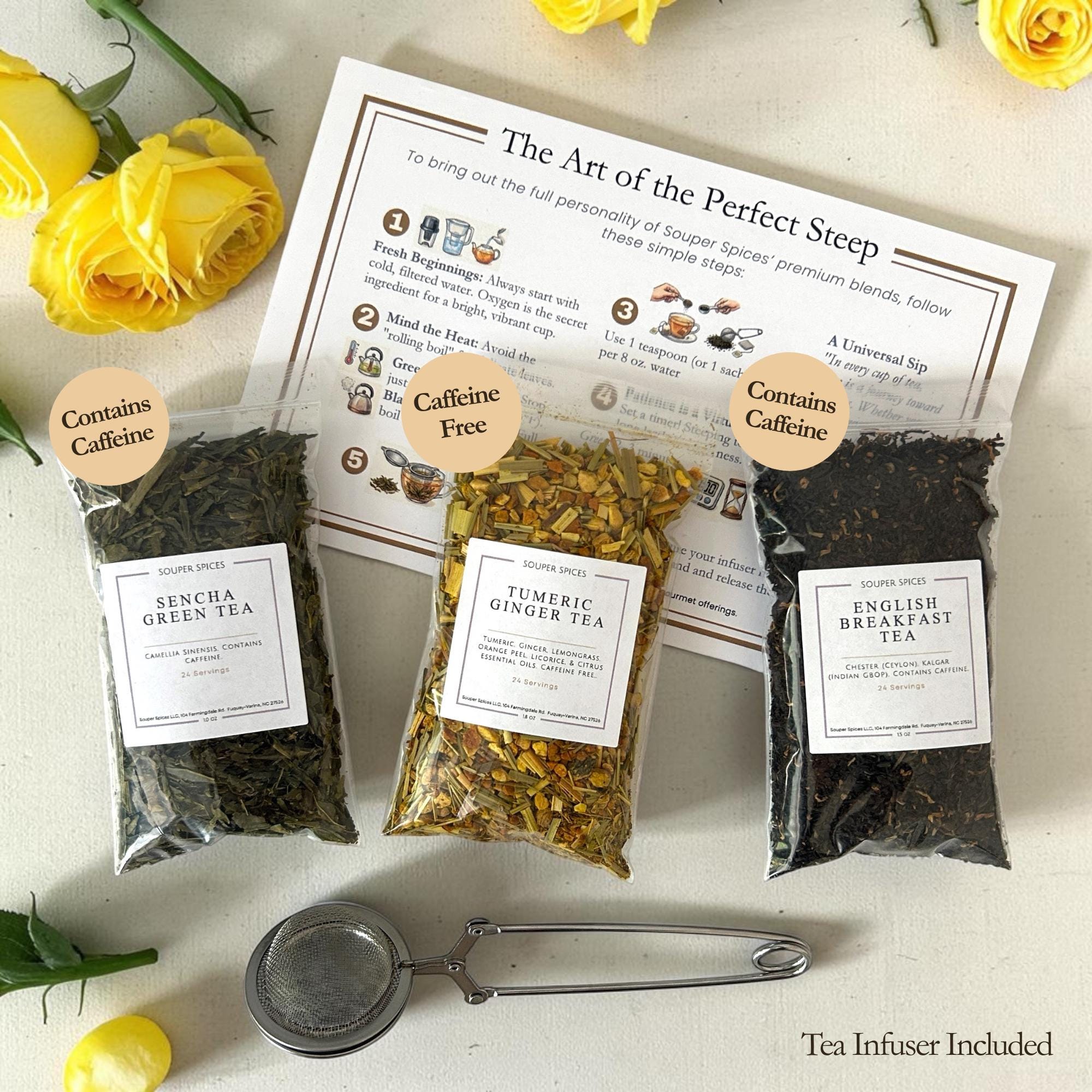 Gourmet Tea Sampler Gift Set – Loose Leaf Blends & Infuser – Unique Present For Women