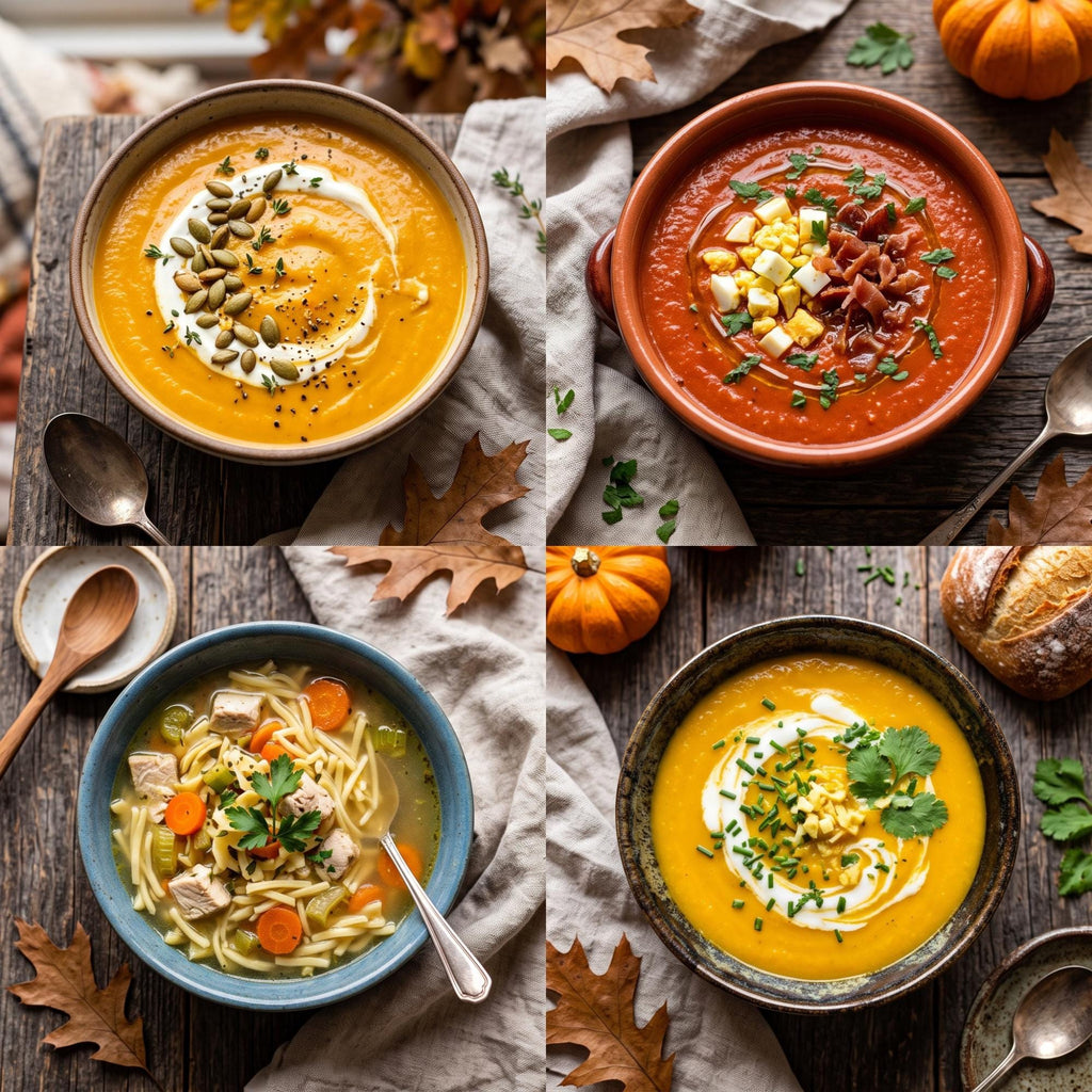 Four bowls of soup from the fall soup gift set
