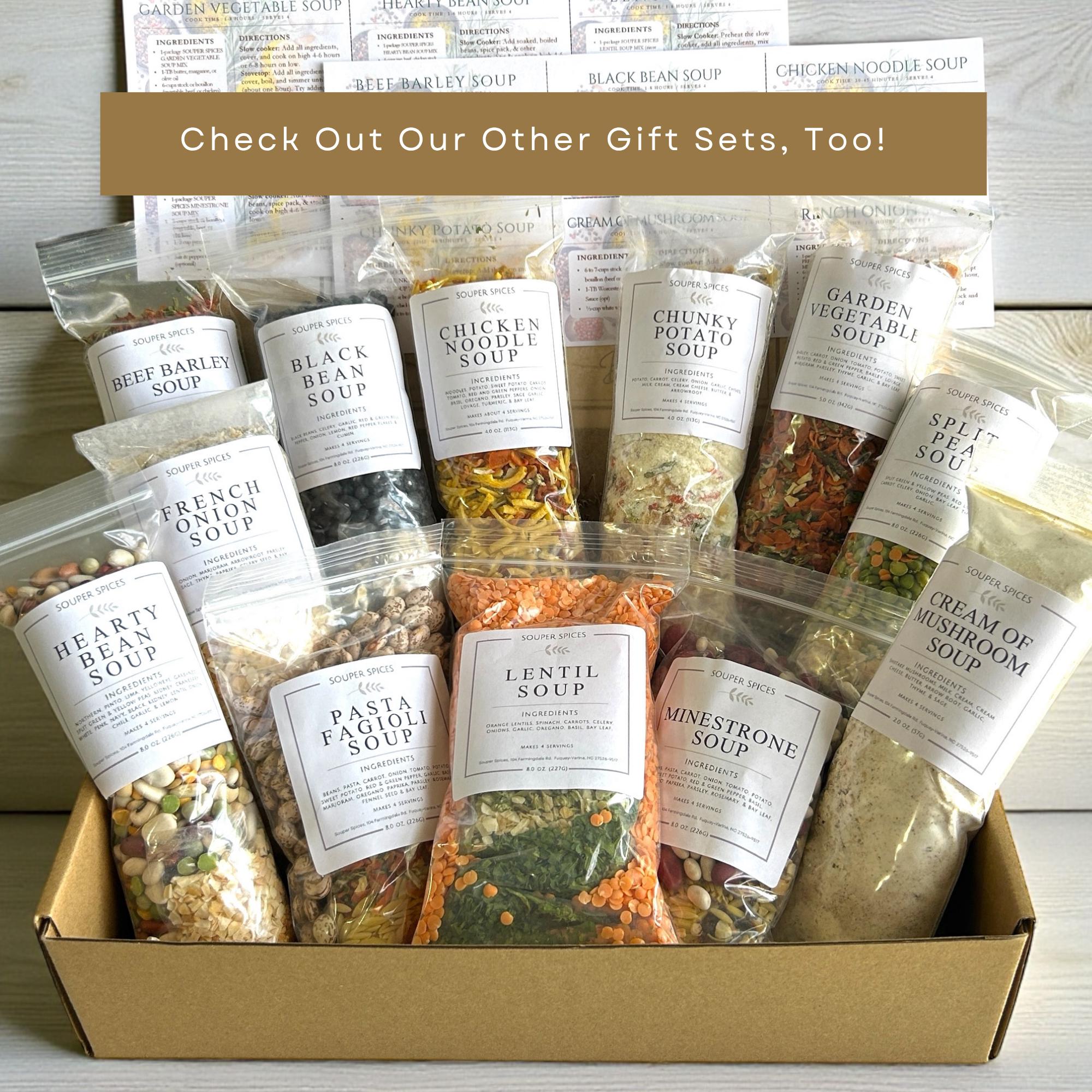 Homemade Leftover Soup Mix Gift Set | 4 gourmet easy holiday dinner kits, Thanksgiving Christmas care package, thoughtful foodie present