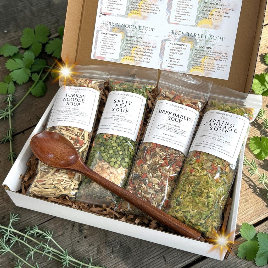 Homemade Leftover Soup Mix Gift Set | 4 gourmet easy holiday dinner kits, Thanksgiving Christmas care package, thoughtful foodie present