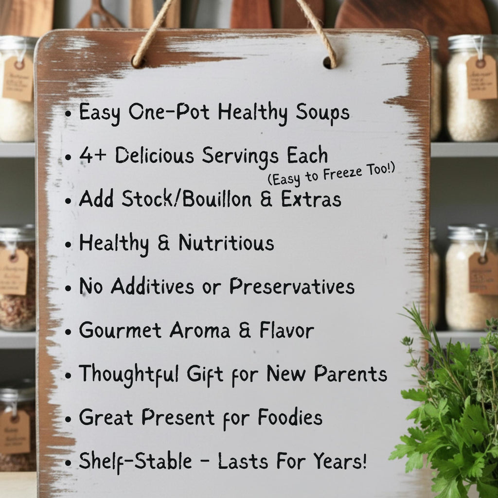 New Parents Soup Gift Basket | 4 Easy 20-Minute Comfort Meals, Wooden Spoon & Recipe Cards – Postpartum Baby Shower Care Package