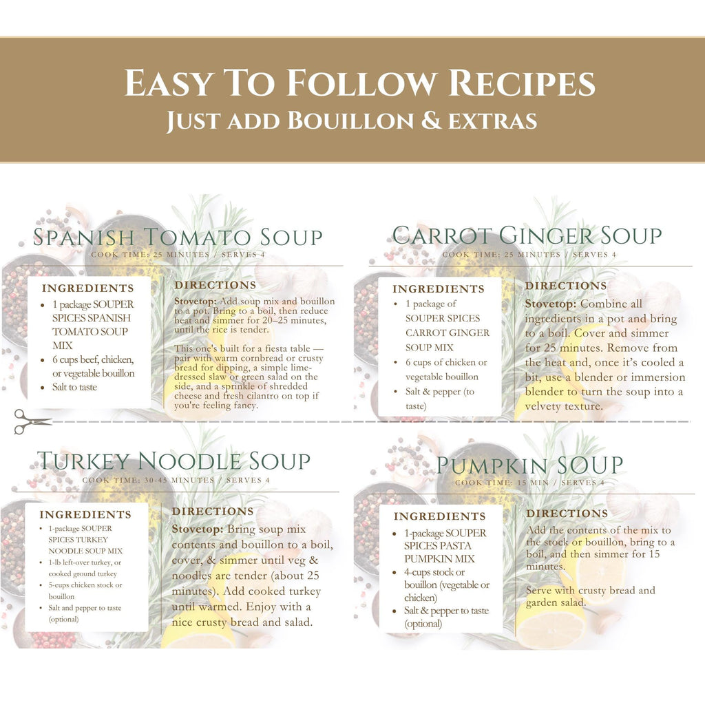 Printed recipe cards for the fall soup gift set