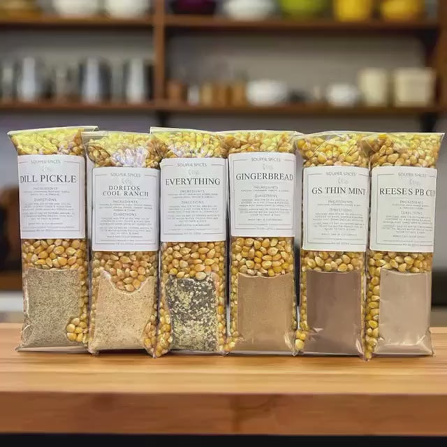 Savory & Sweet Popcorn Gift Set of 6 With Microwave Popper Bowl, Movie Night Snack Kit, Unique GF Foodie Present Christmas Gift for Families
