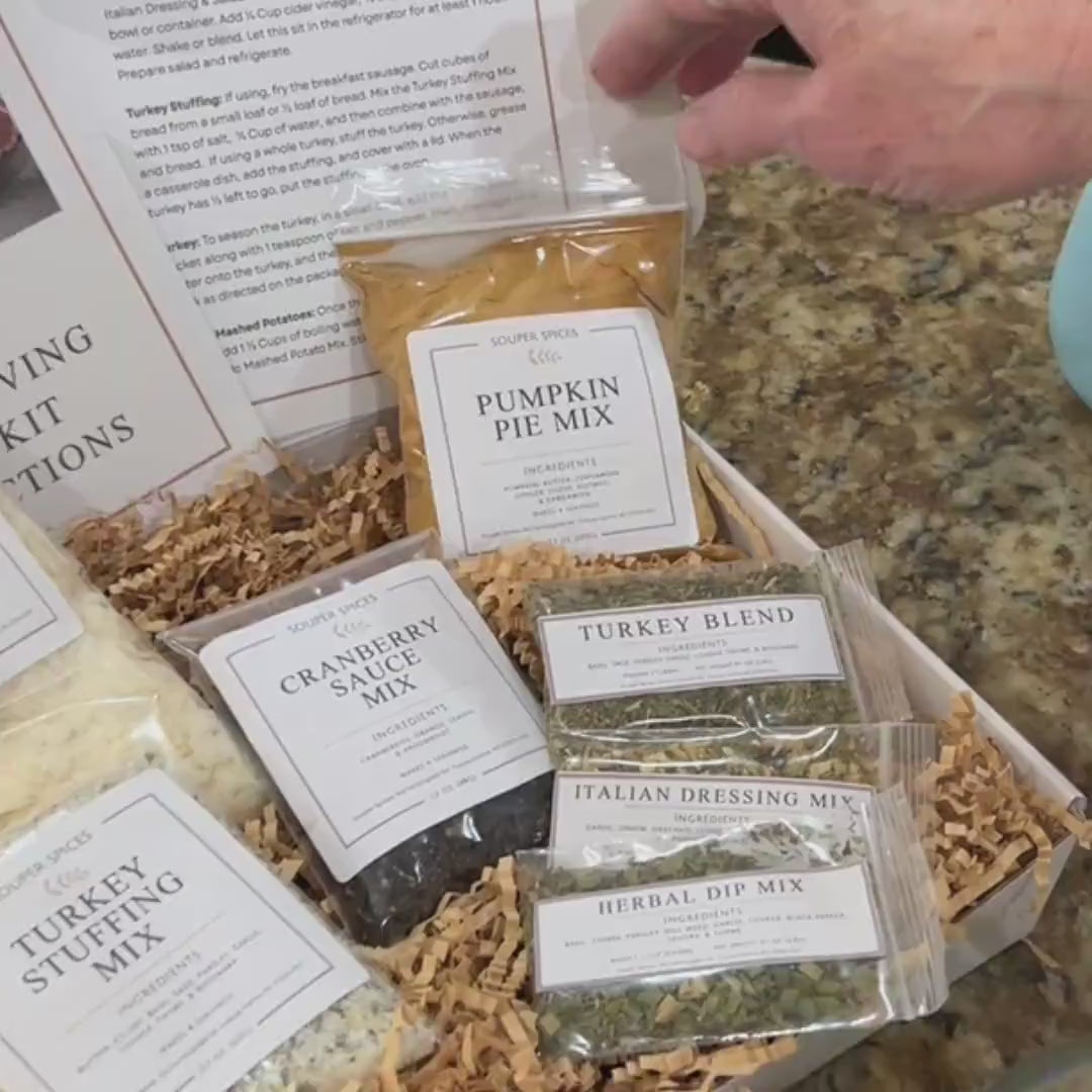 Homemade Easy Thanksgiving Dinner Kit, New Cooks Holiday Meal Kit for Four, Turkey Stuffing Cranberry Mashed Potatoes Italian Dressing Gift